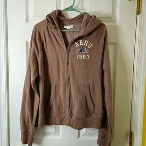 Aero 1987 Hoodie Womens Sz XL New York Flower Full Zip Pockets Taupe Fleece Line